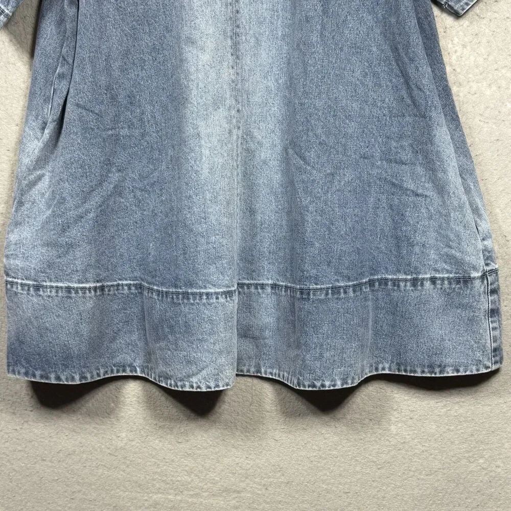 Free People Harlow Mini Dress Women's Size Small Ocean Blue Denim Pockets